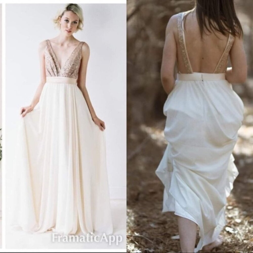 New Truvelle glittering Chiffon backless‎ wedding gown beads sequins blush 4 NWT